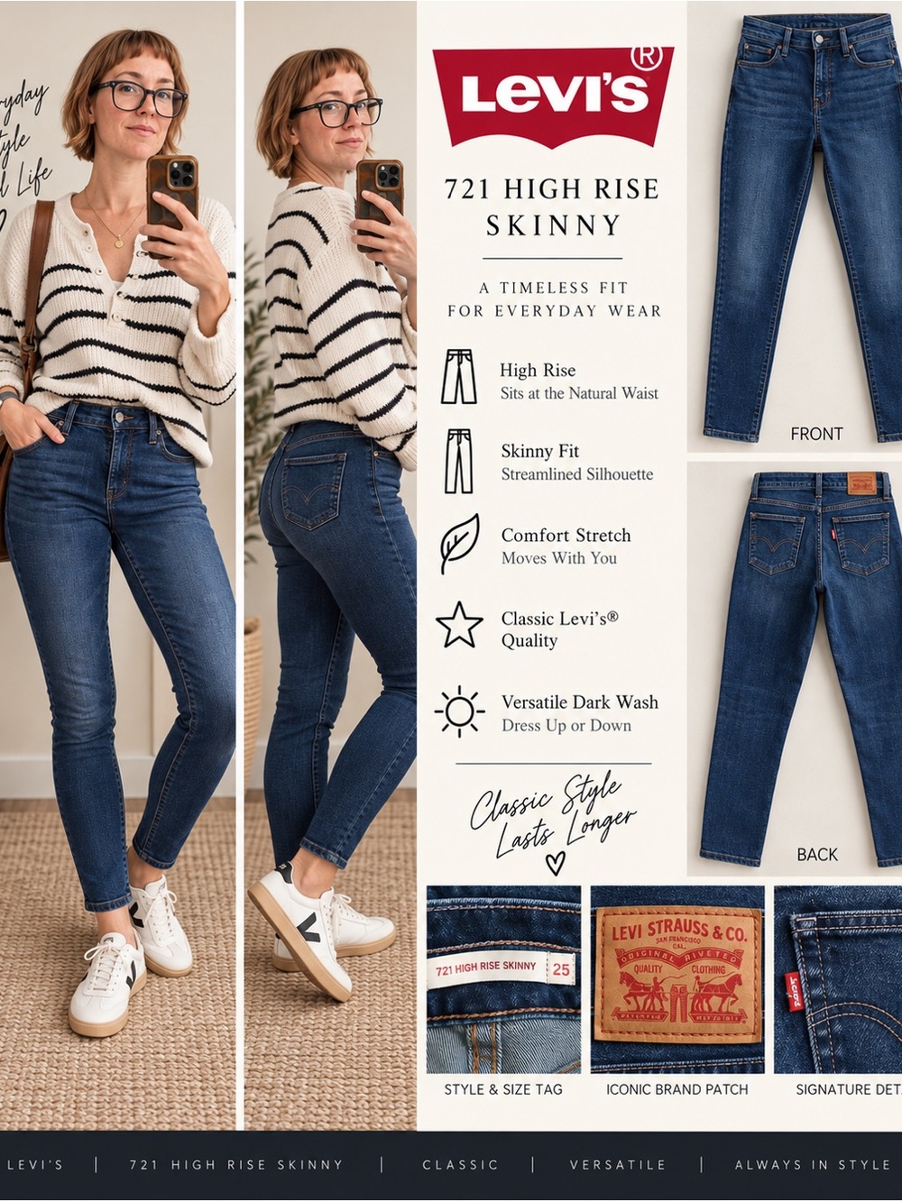 Levi’s 721 High Rise Skinny Jeans Size 25 Blue Stretch Denim
